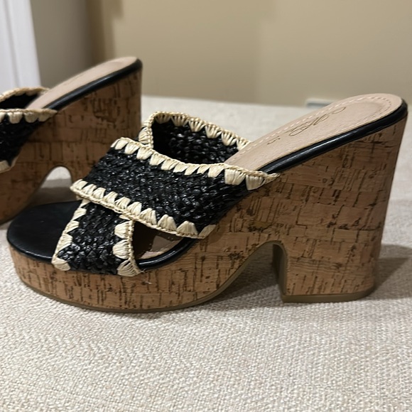 Abata black and cream rattan cork wedges brand new - Picture 2 of 5